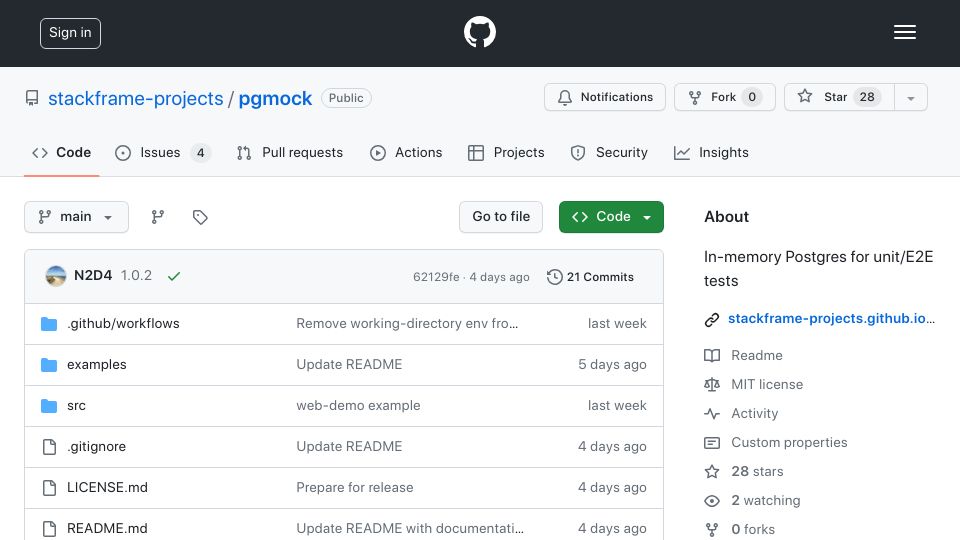 Screenshot of github.com: Show HN: I open-sourced the in-memory PostgreSQL I built at work for E2E tests