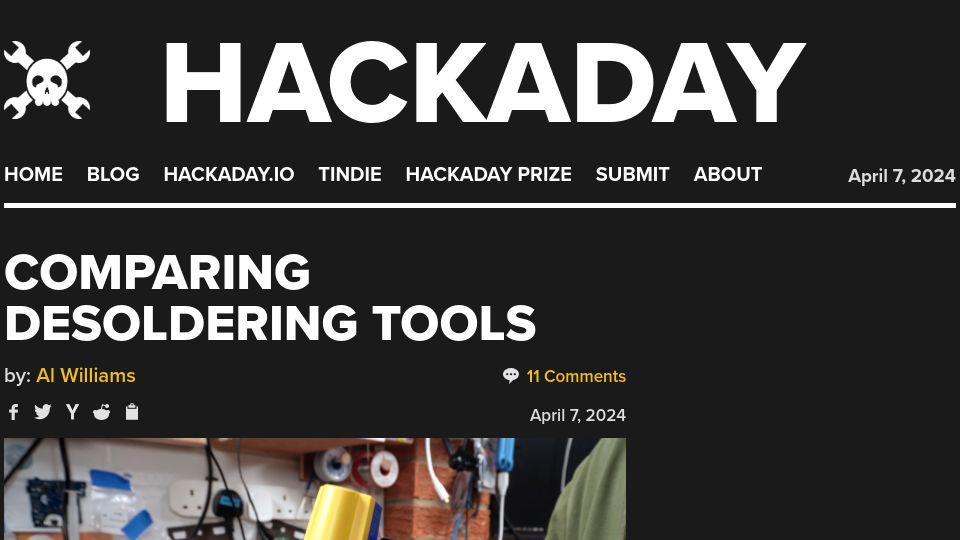 Screenshot of hackaday.com: Comparing Desoldering Tools