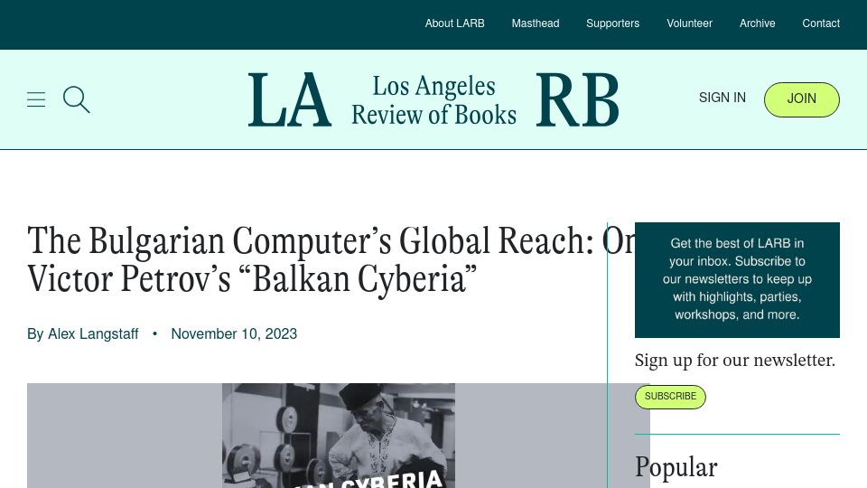 Screenshot of lareviewofbooks.org: The Bulgarian Computer's Global Reach: On Victor Petrov's "Balkan Cyberia"