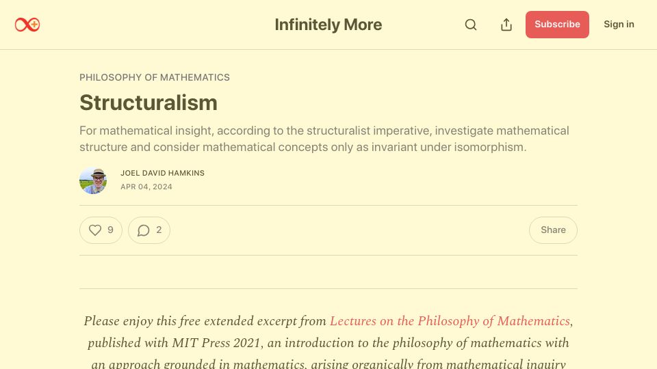 Screenshot of infinitelymore.xyz: Structuralism as a Philosophy of Mathematics