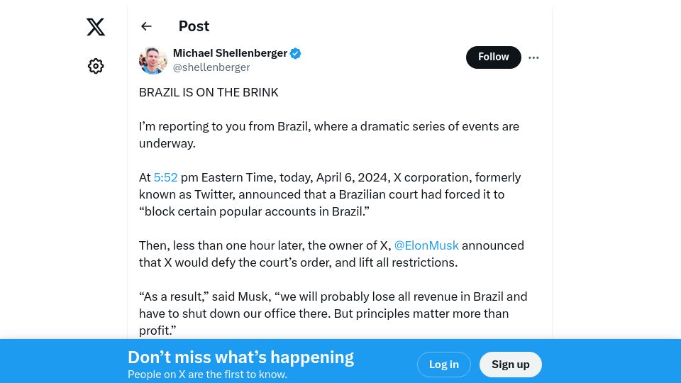 Screenshot of twitter.com: Brazil Is on the Brink
