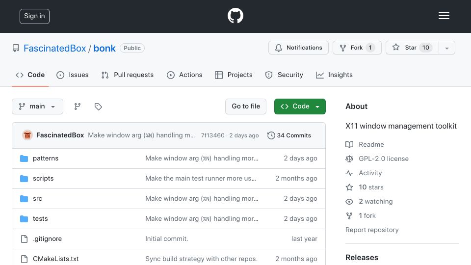 Screenshot of github.com: Show HN: Bonk, a command-line tool for X11 window management
