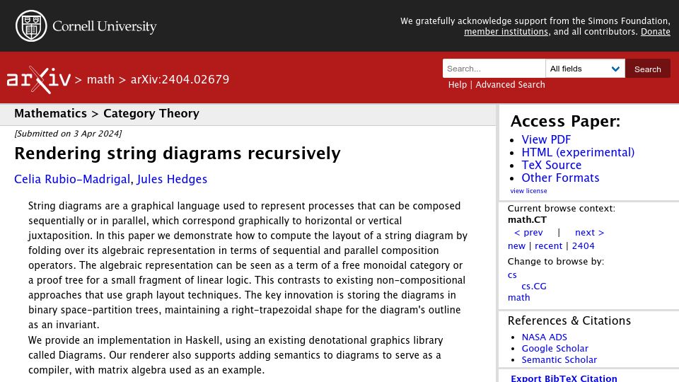 Screenshot of arxiv.org: Rendering string diagrams recursively [pdf]