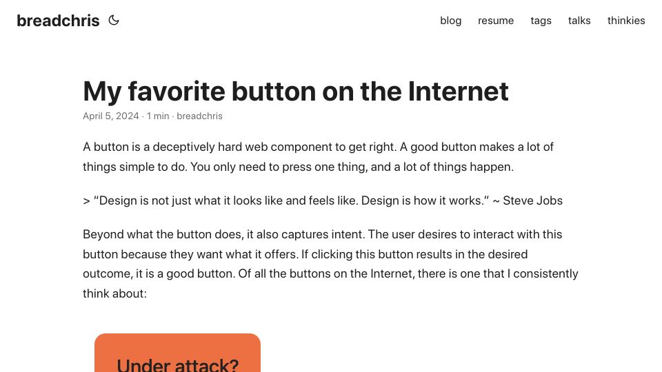 Screenshot of breadchris.com: My favorite button on the internet