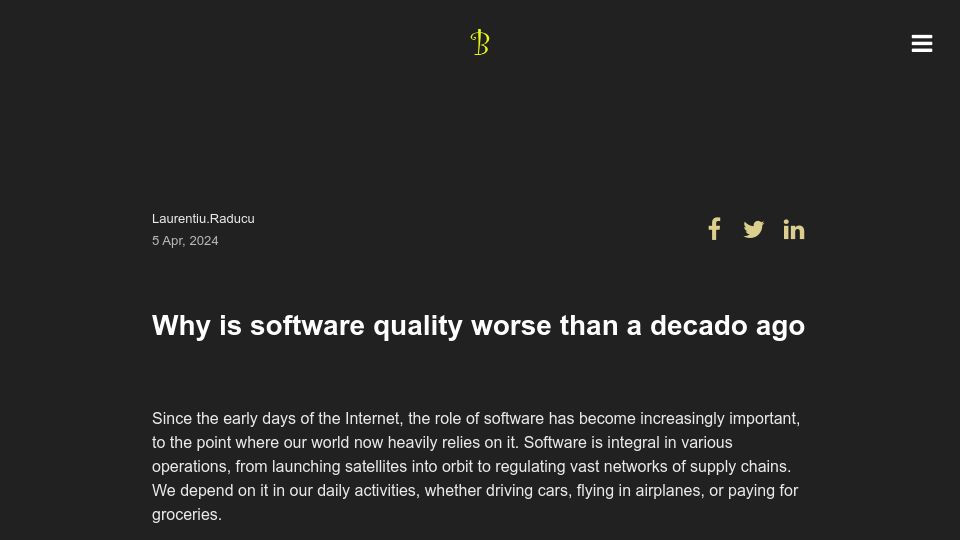 Screenshot of bitheap.tech: Why is software quality worse than a decado ago