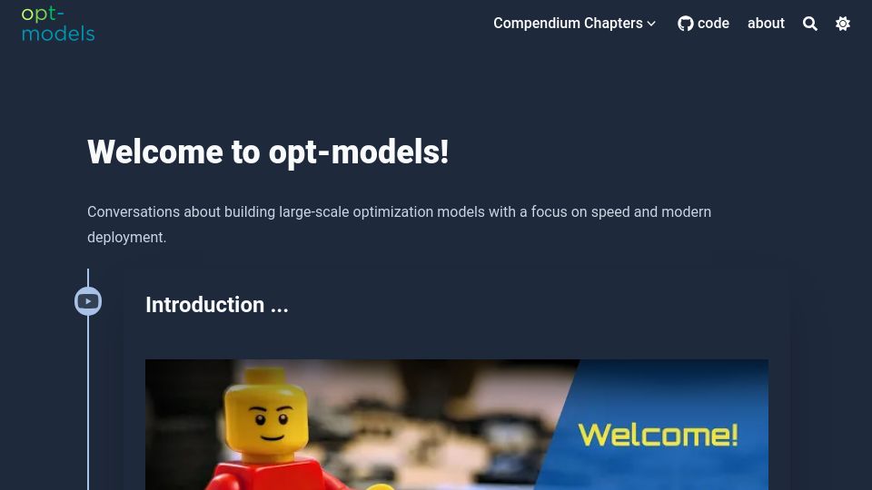 Screenshot of opt-models.org: Opt-Models: Intro to Optimization Programming Using LEGOs