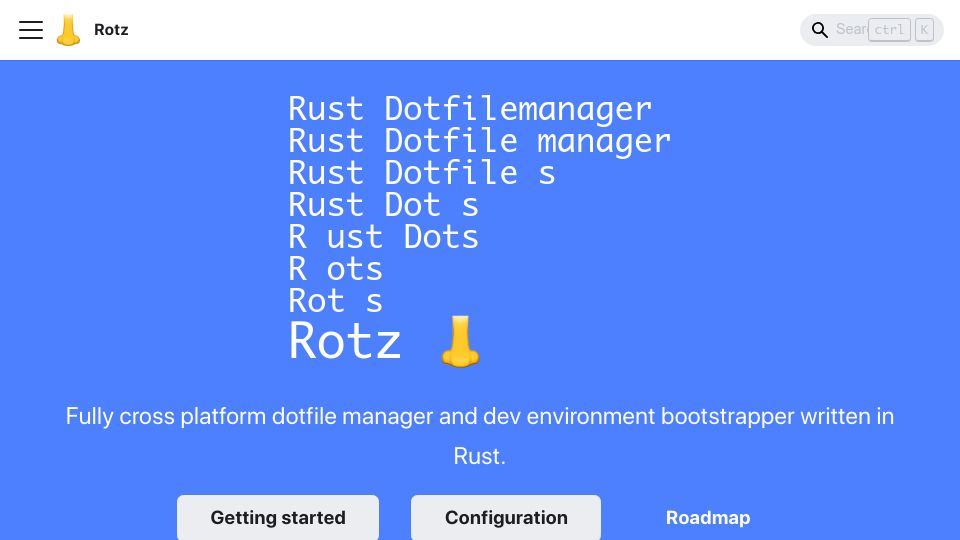Screenshot of volllly.github.io: Rotz: Cross platform dotfile manager written in Rust