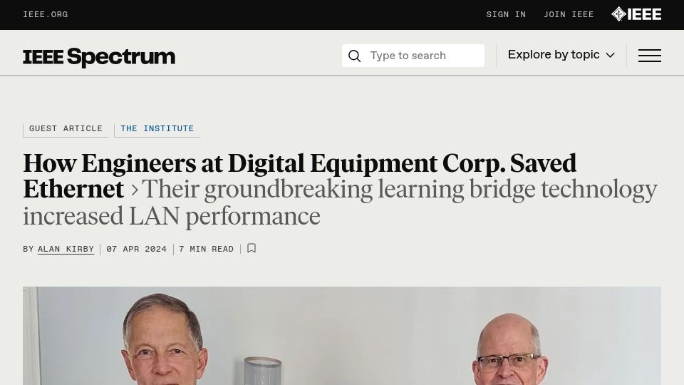 Screenshot of spectrum.ieee.org: How engineers at Digital Equipment Corp. saved Ethernet