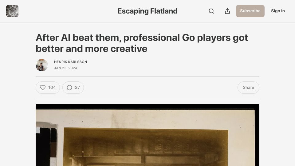 Screenshot of henrikkarlsson.xyz: After AI beat them, professional Go players got better and more creative