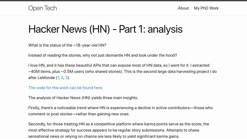 Screenshot of blog.osm-ai.net: Hacker News (HN) – Part 1: analysis