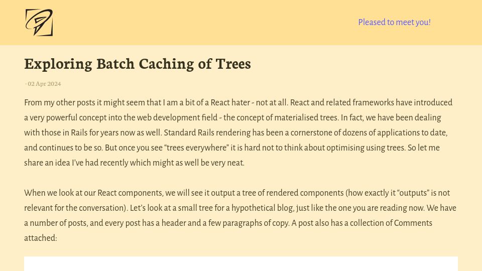 Screenshot of blog.julik.nl: Exploring batch caching of trees