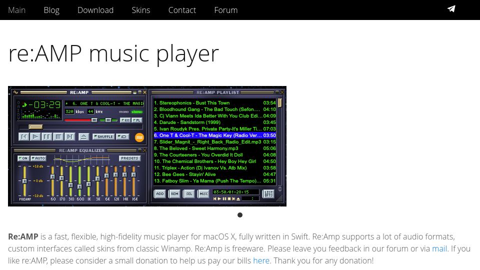 Screenshot of re-amp.ru: ReAMP, a Winamp Remake in Swift