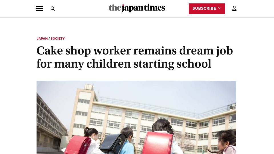 Screenshot of japantimes.co.jp: Cake shop worker remains dream job for many children starting school