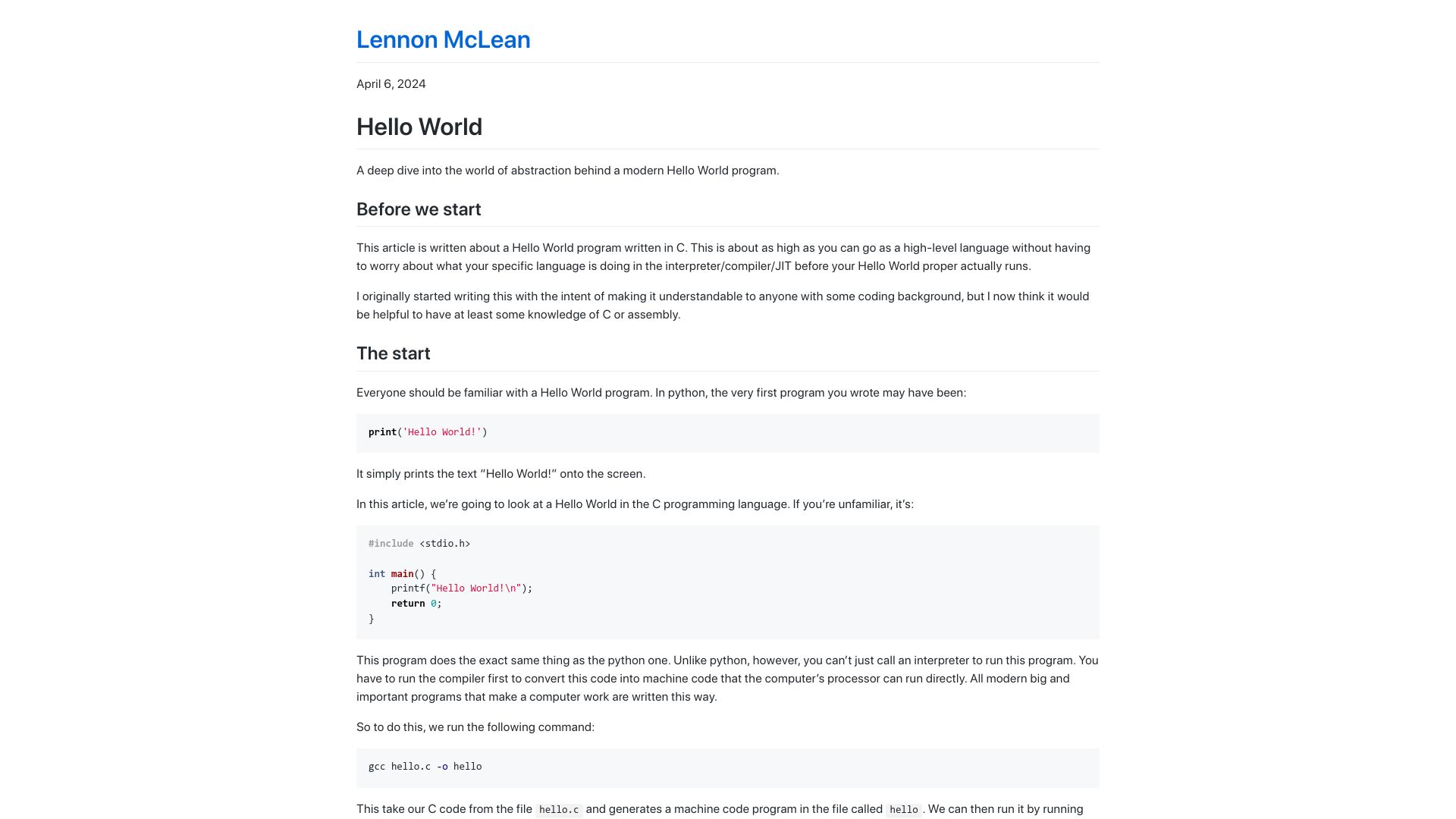 Screenshot of thecoder08.github.io: Hello World
