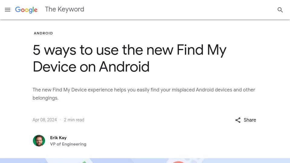 Screenshot of blog.google: Find My Device on Android