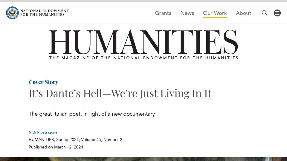 Screenshot of neh.gov: It's Dante's hell – we're just living in it