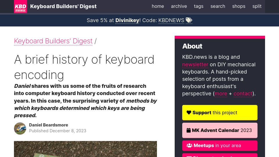 Screenshot of kbd.news: A brief history of keyboard encoding (2023)