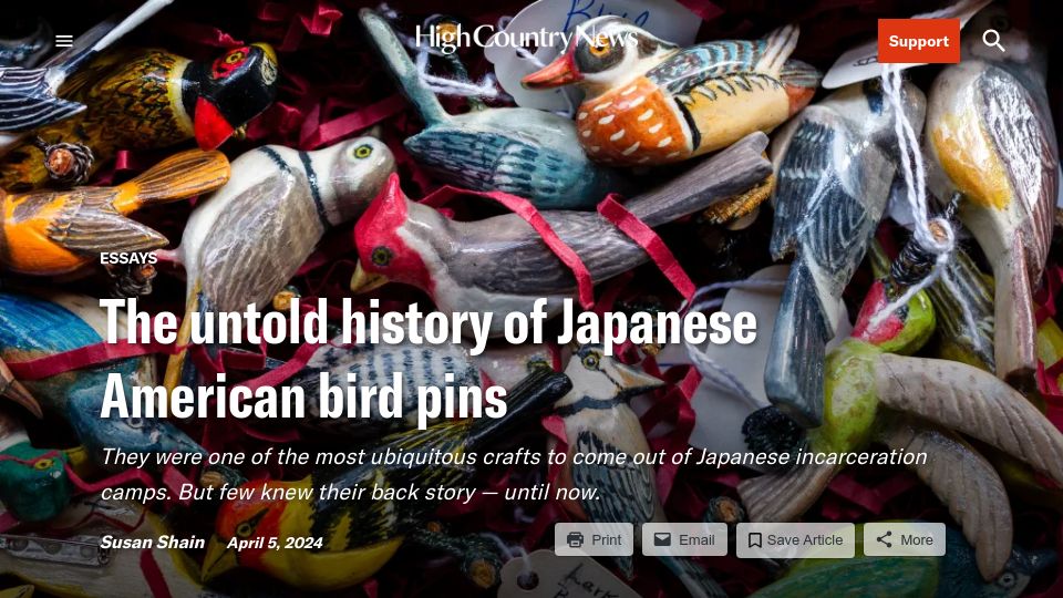Screenshot of hcn.org: Japanese American Bird Pins