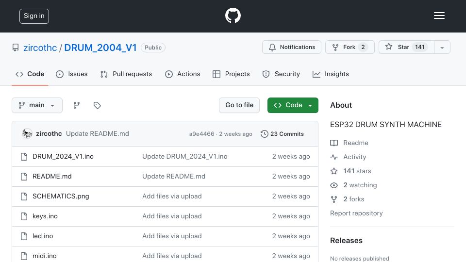 Screenshot of github.com: ESP32 Drum Synth Machine