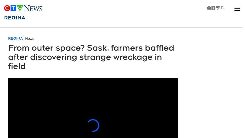 Screenshot of regina.ctvnews.ca: From outer space? Farmers baffled after discovering wreckage in field