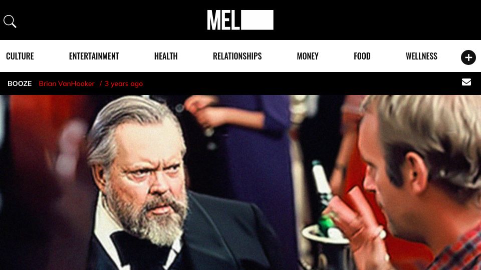 Screenshot of melmagazine.com: I was at the clapperboard for Orson Welles' drunk wine commercial (2021)