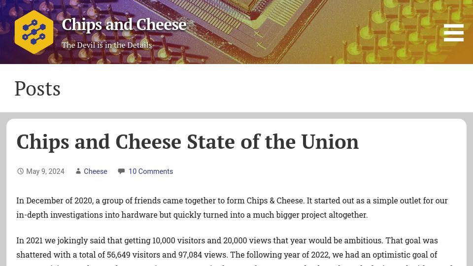 Screenshot of chipsandcheese.com: Chips and Cheese State of the Union
