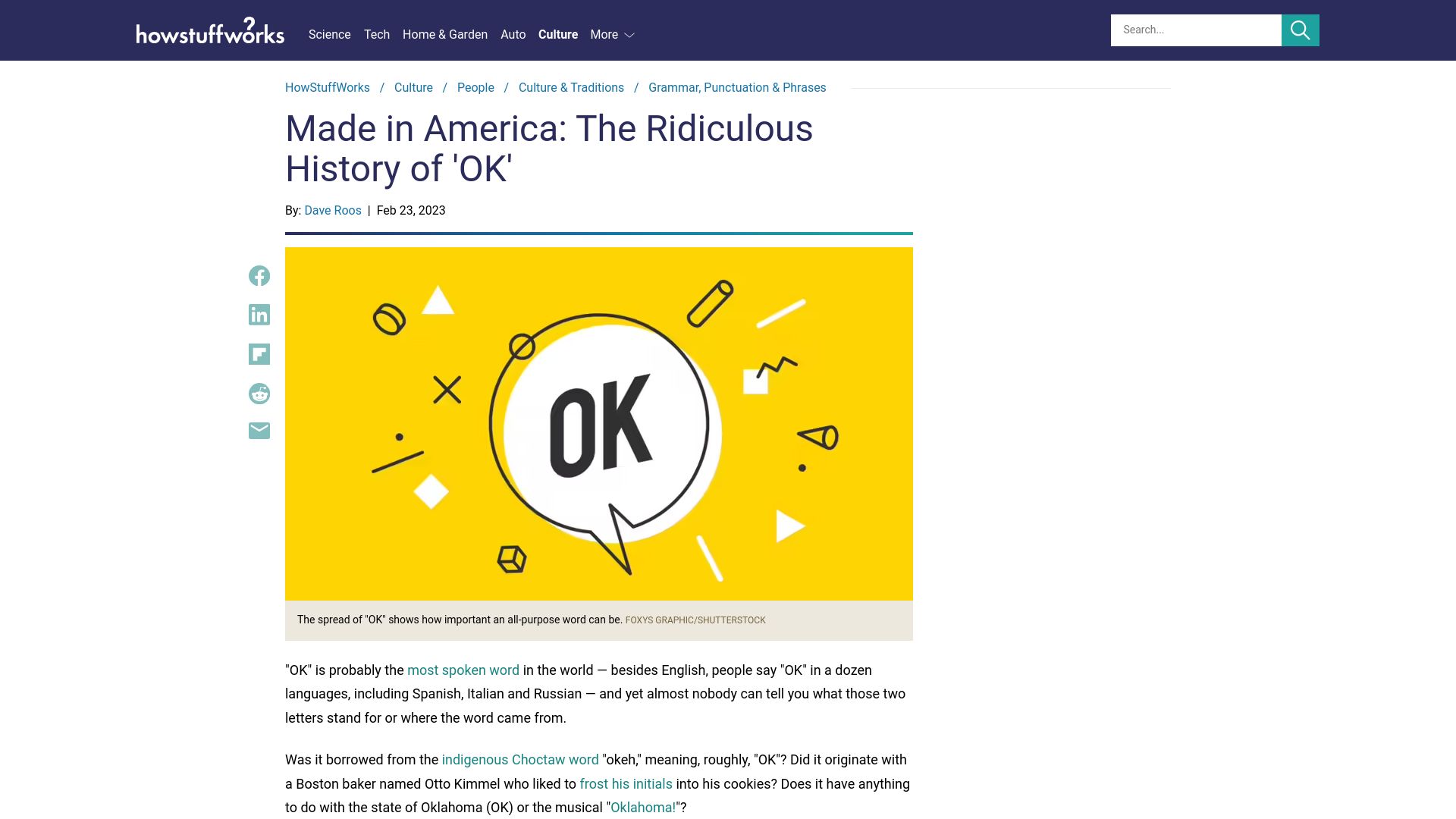 Screenshot of people.howstuffworks.com: The history of 'OK' (2023)