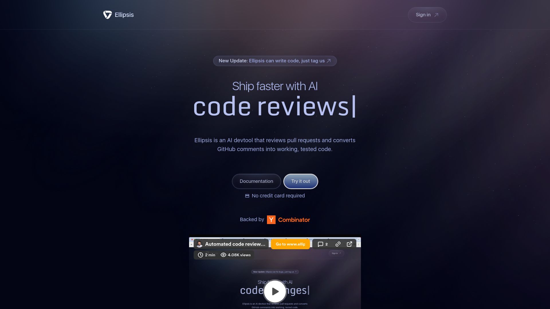Screenshot of ellipsis.dev: Show HN: Ellipsis – Automated PR reviews and bug fixes