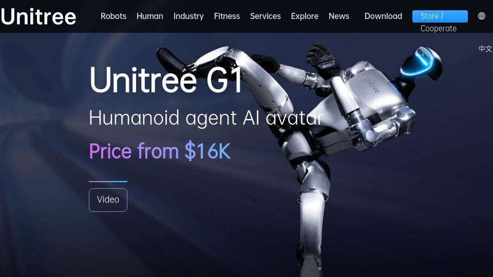 Screenshot of unitree.com: Unitree G1 Humanoid Agent