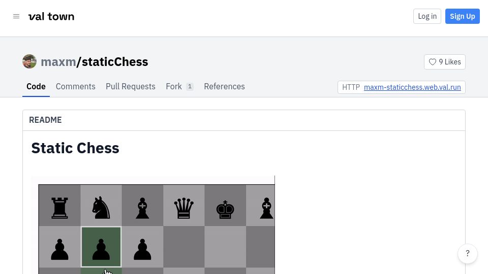Screenshot of val.town: Static Chess