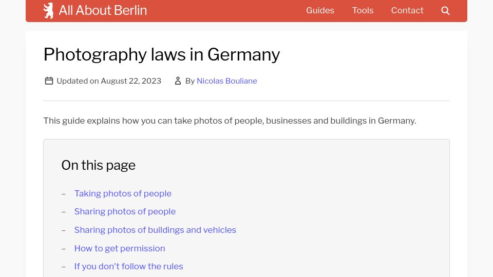 Screenshot of allaboutberlin.com: Photography Laws in Germany (2023)