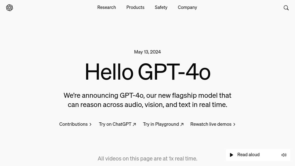 Screenshot of openai.com: GPT-4o