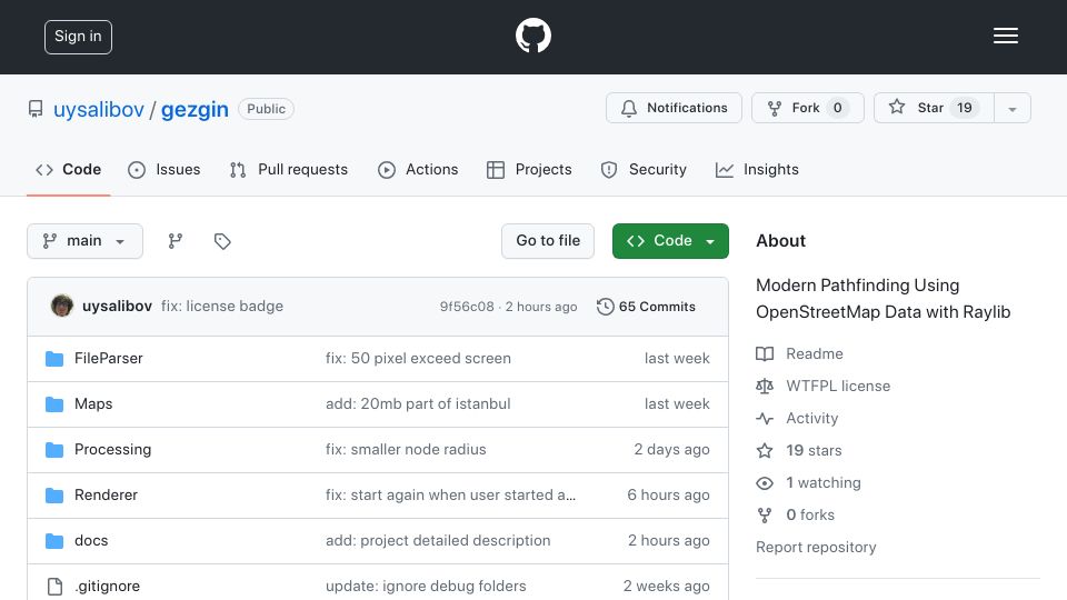 Screenshot of github.com: Dijkstra on real map data with raylib