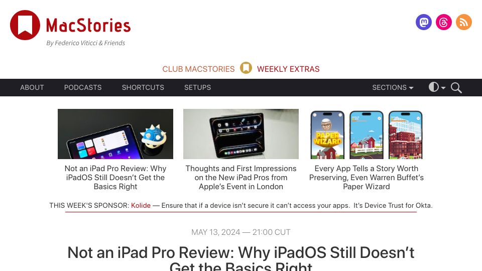 Screenshot of macstories.net: Not an iPad Pro Review: Why iPadOS Still Doesn't Get the Basics Right