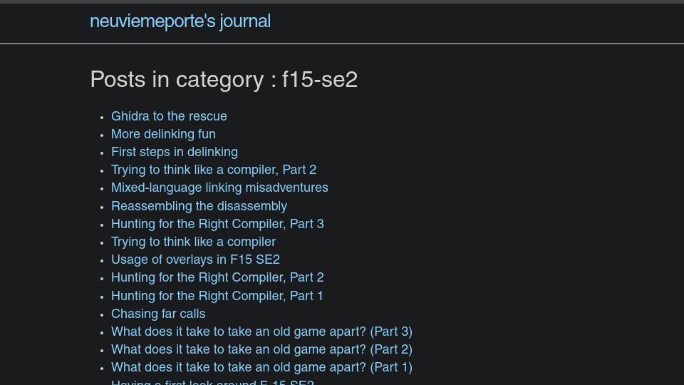 Screenshot of neuviemeporte.github.io: DOS game “F-15 Strike Eagle II” reverse engineering/reconstruction war stories