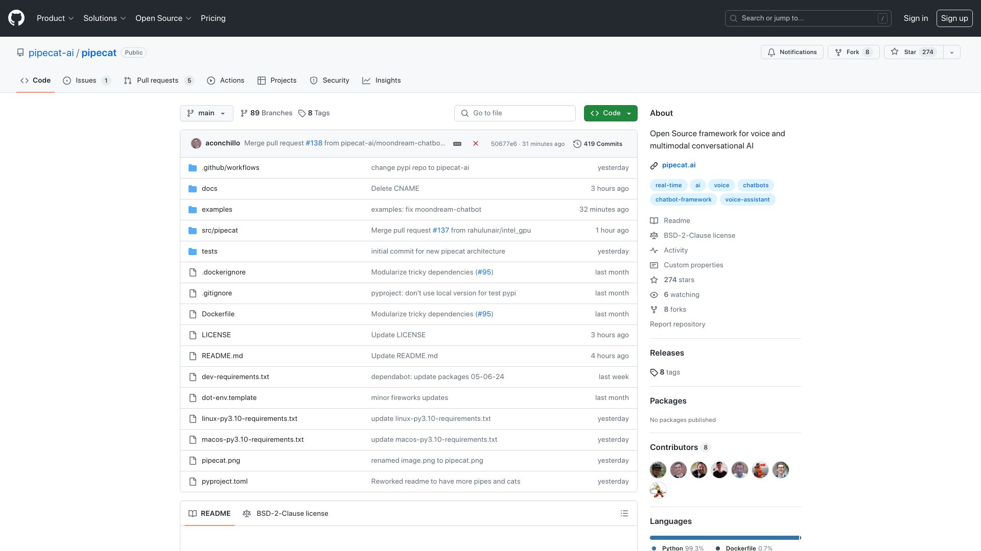 Screenshot of github.com: Show HN: An open source framework for voice assistants