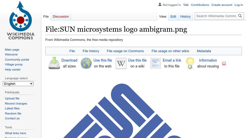 Screenshot of commons.wikimedia.org: Sun Microsystems logo: the most beautiful logo design (objectively)