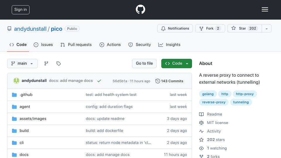 Screenshot of github.com: Show HN: Pico: An open-source Ngrok alternative built for production traffic