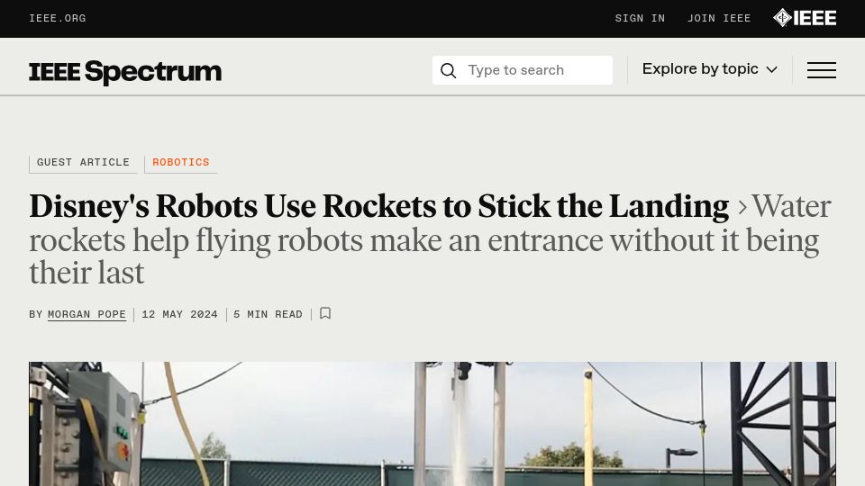 Screenshot of spectrum.ieee.org: Disney's robots use rockets to stick the landing