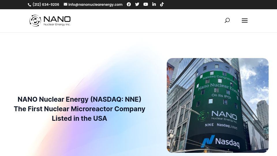 Screenshot of nanonuclearenergy.com: The First Nuclear Microreactor Company Listed in the USA
