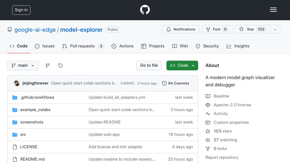 Screenshot of ai.google.dev: Model Explorer: intuitive and hierarchical visualization of model graphs
