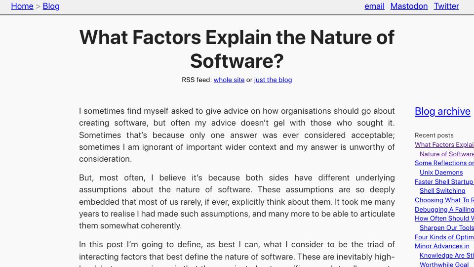 Screenshot of tratt.net: What factors explain the nature of software?