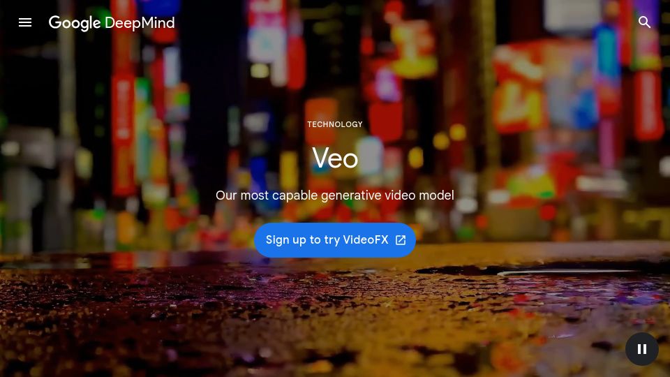 Screenshot of deepmind.google: Veo