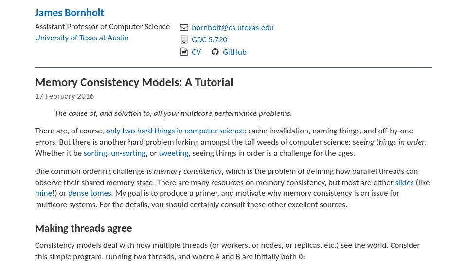 Screenshot of cs.utexas.edu: Memory Consistency Models: A Tutorial