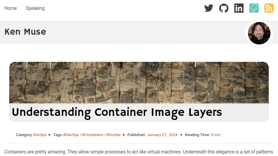 Screenshot of kenmuse.com: Understanding Container Image Layers