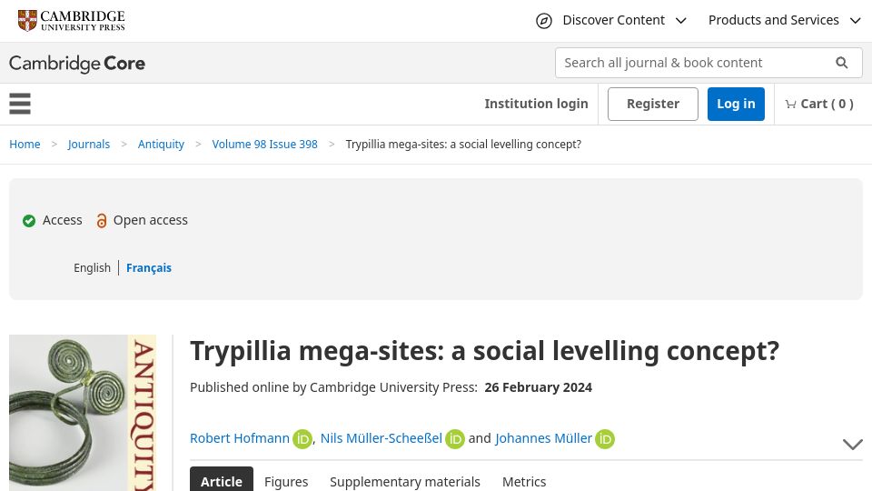 Screenshot of cambridge.org: Ancient Eastern European mega-sites: a social levelling concept?