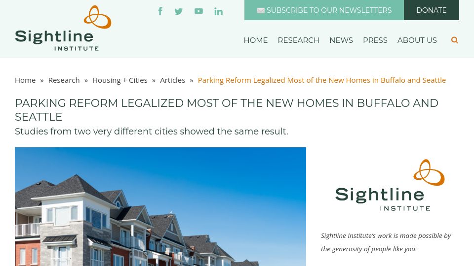 Screenshot of sightline.org: Parking reform legalized most of the new homes in Buffalo and Seattle (2023)