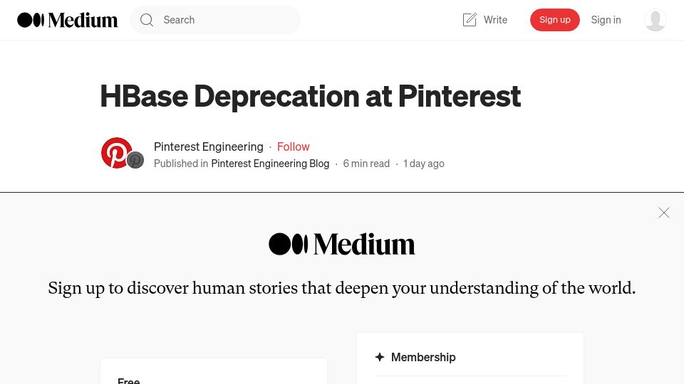 Screenshot of medium.com: HBase Deprecation at Pinterest