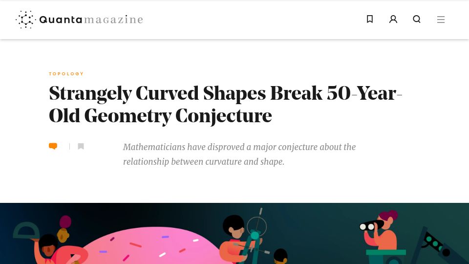 Screenshot of quantamagazine.org: Strangely Curved Shapes Break 50-Year-Old Geometry Conjecture