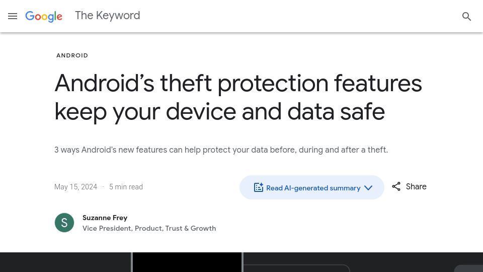 Screenshot of blog.google: Android's theft protection features